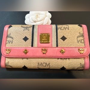 GUC MCM Trifold Beige Pink Trim Wallet